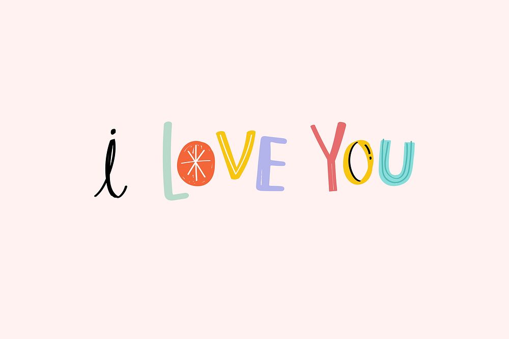 Doodle I love you vector pastel typography