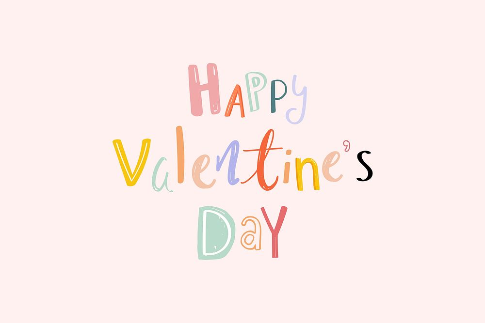 Happy valentine's day text doodle font colorful typography