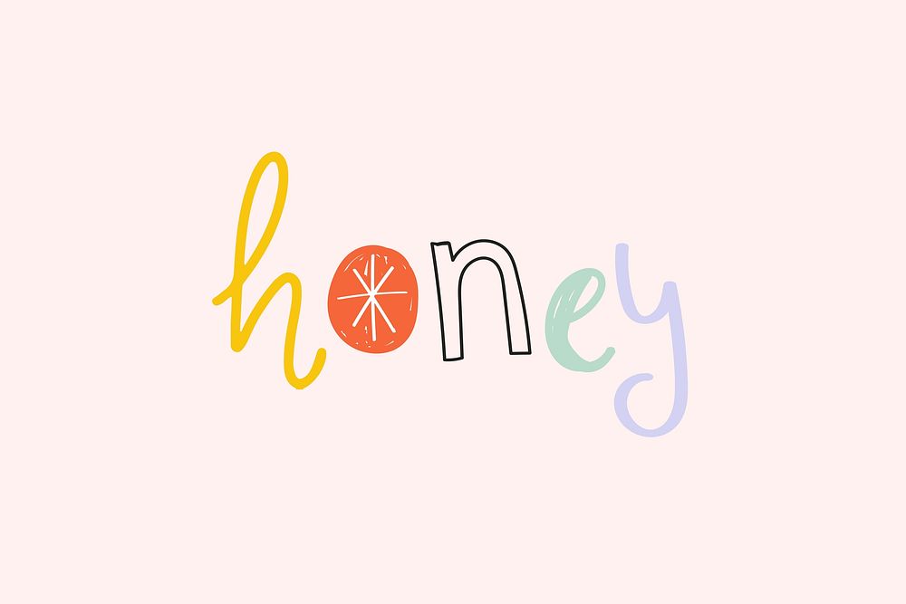 Honey word psd doodle font colorful hand drawn