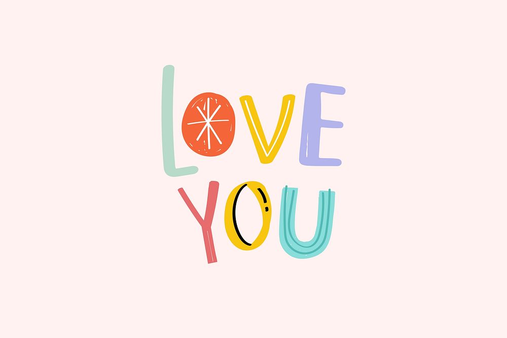 Doodle lettering love you vector cute typography