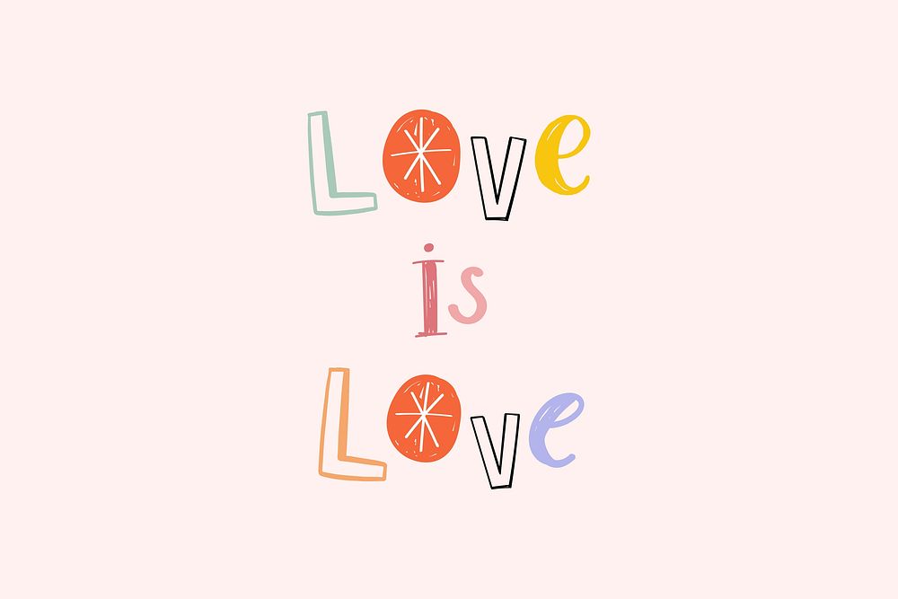 Love is love message psd doodle font colorful hand drawn