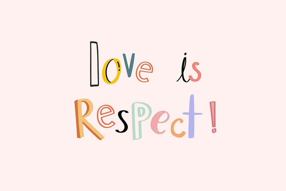 Love is respect typography psd doodle text