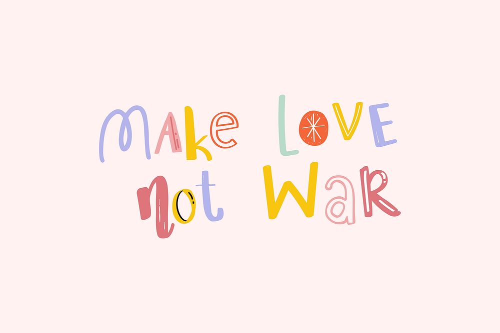 Word art vector make love not war doodle lettering colorful