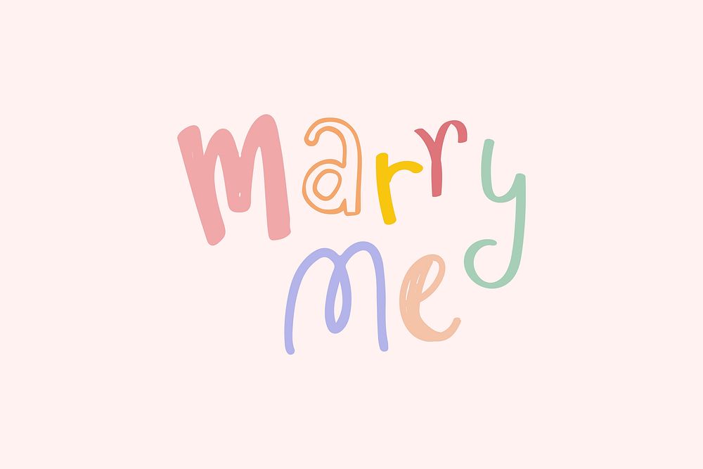 Marry me text typography vector doodle font colorful hand drawn