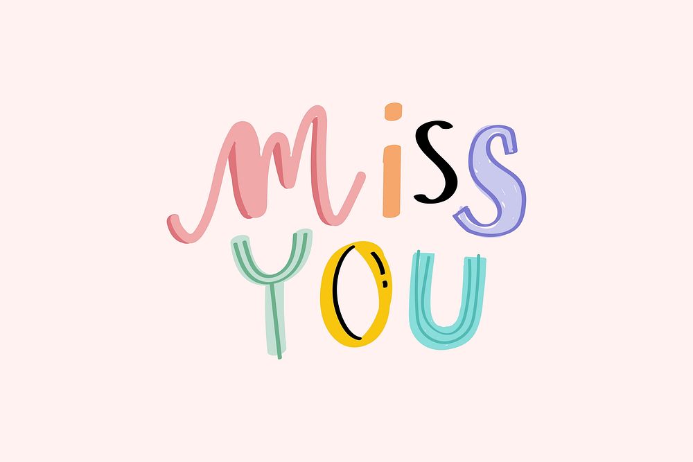 Colorful doodle Miss you vector cute typography