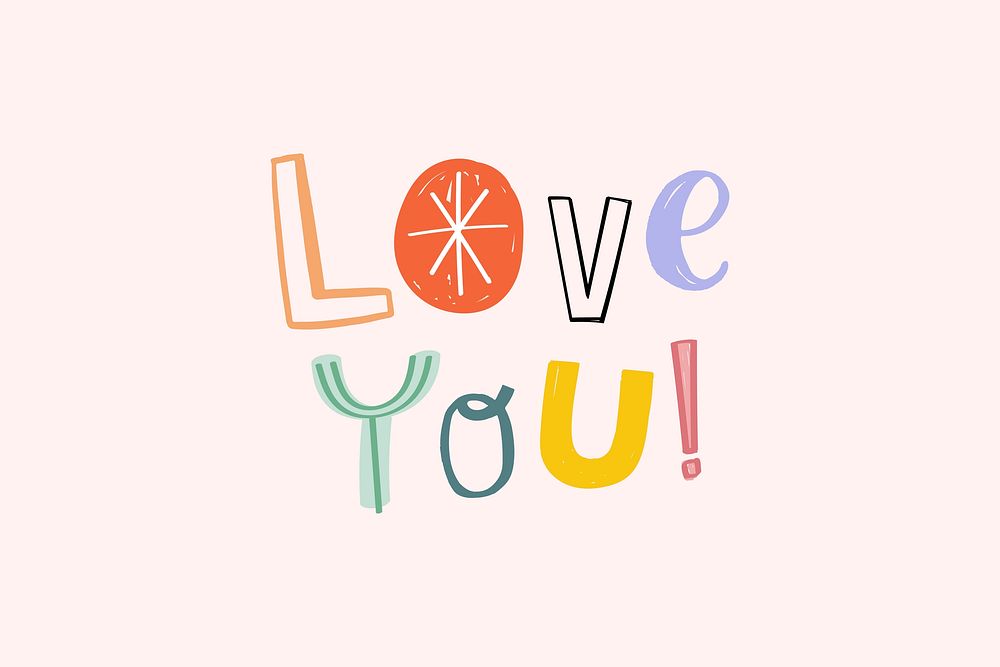 Doodle lettering love you! vector cute typography