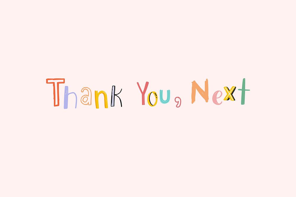 Thank you, Next text vector doodle font colorful hand drawn