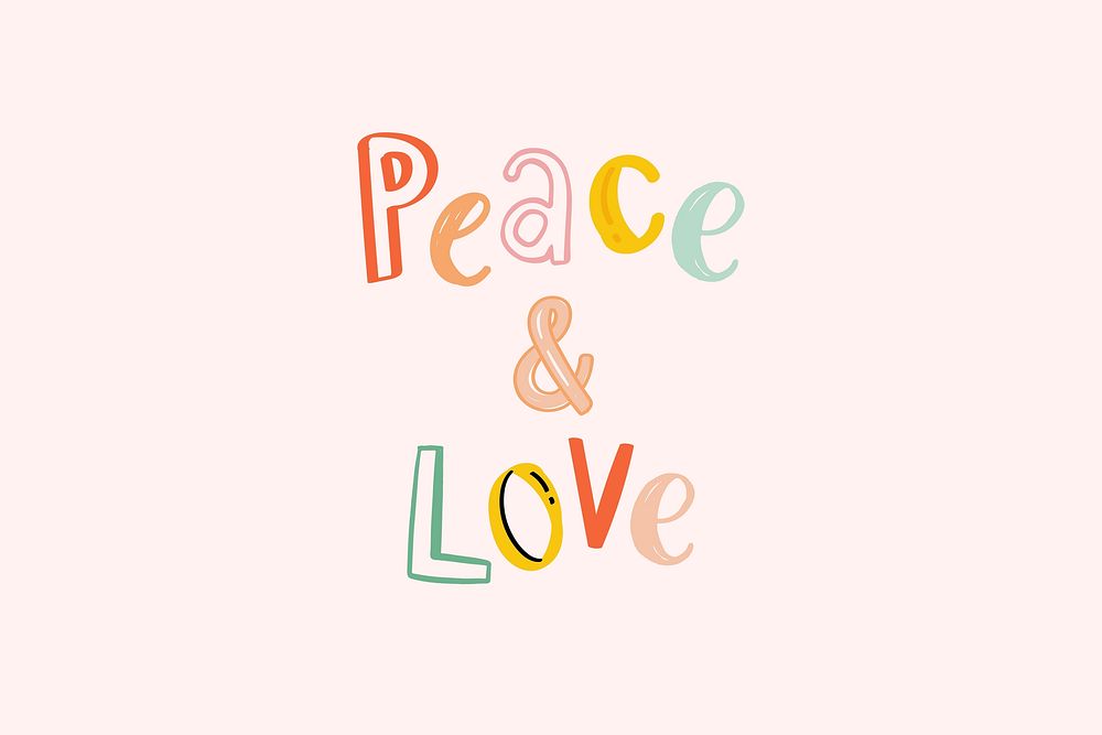 Peace & love text vector doodle font