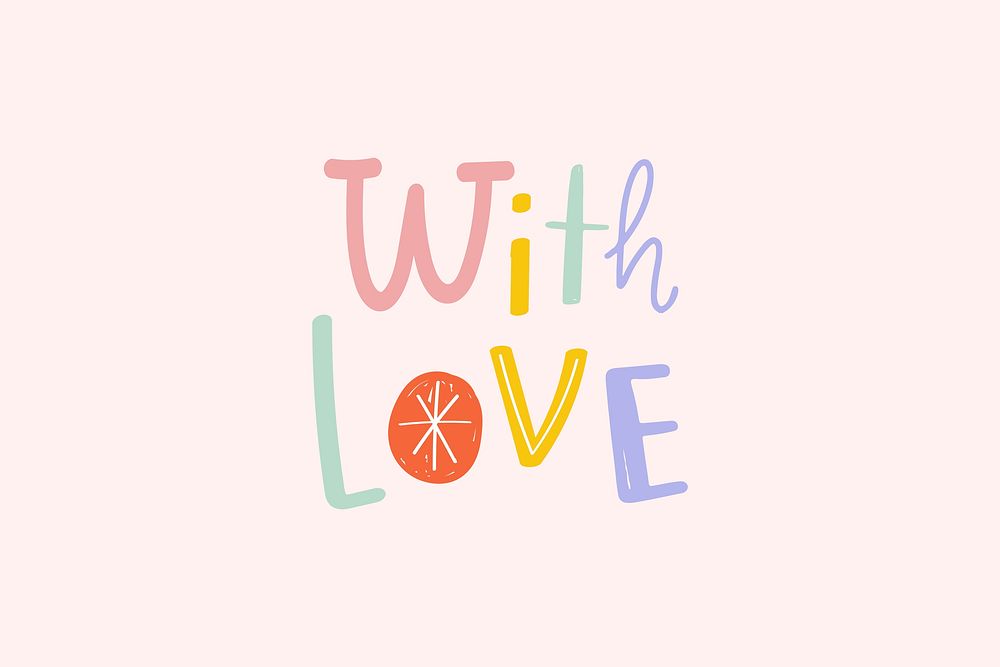With love word psd doodle font colorful hand drawn