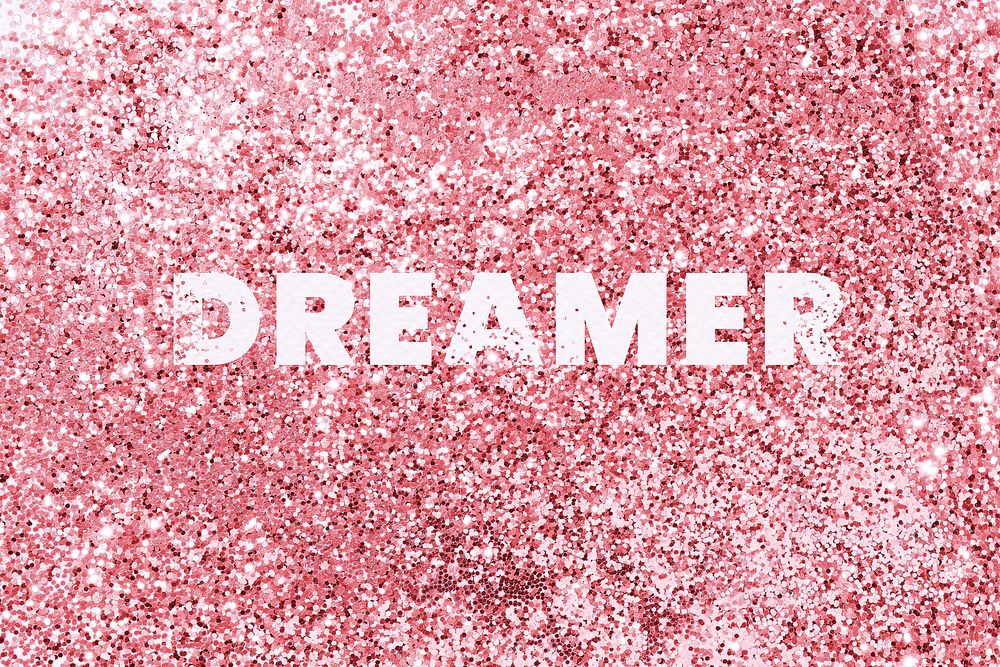 Dreamer red glitter texture word typography