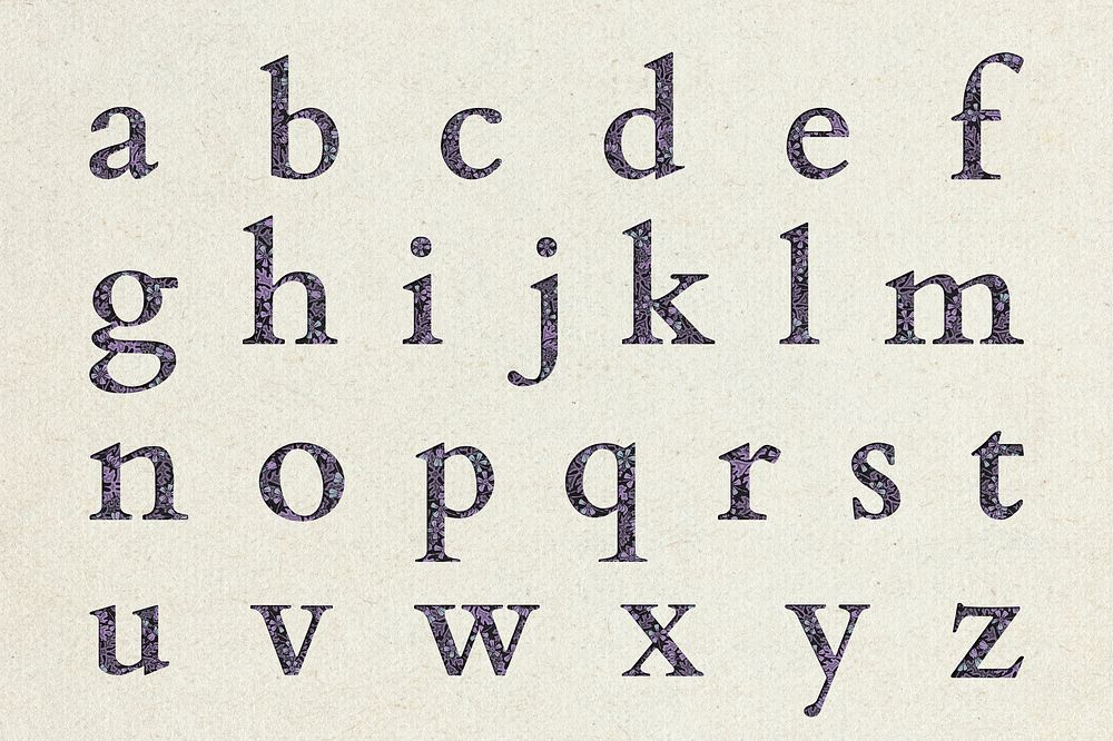 Floral patterned alphabet letter psd set in purple