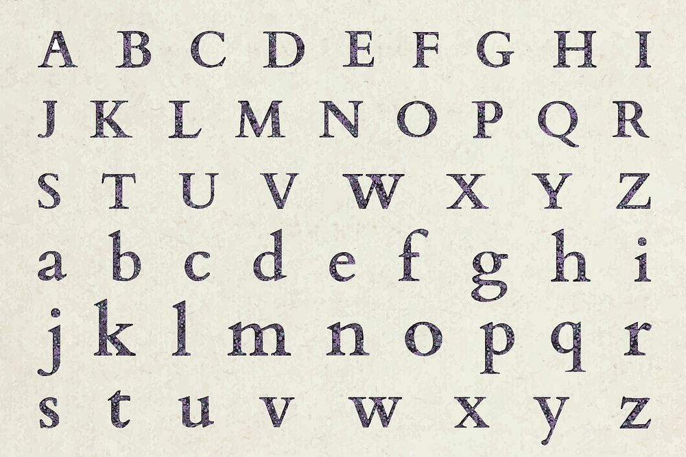 Floral purple alphabet letter vector set on beige