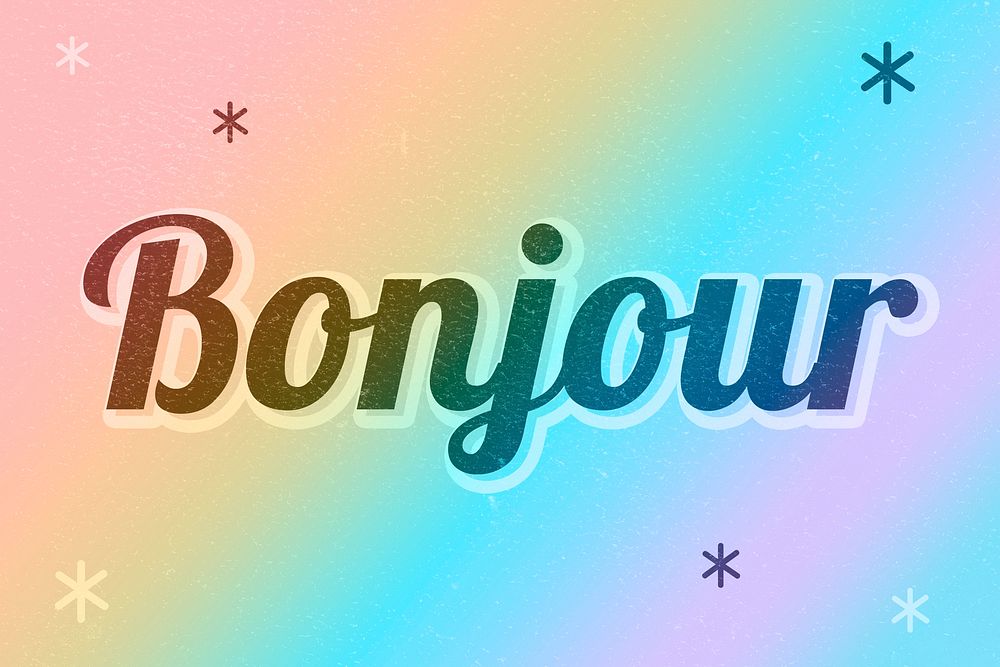 Bonjour word gay pride rainbow font