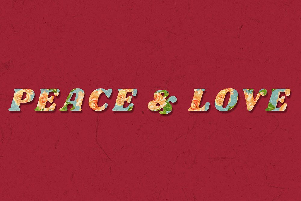 Peace & love floral pattern font typography