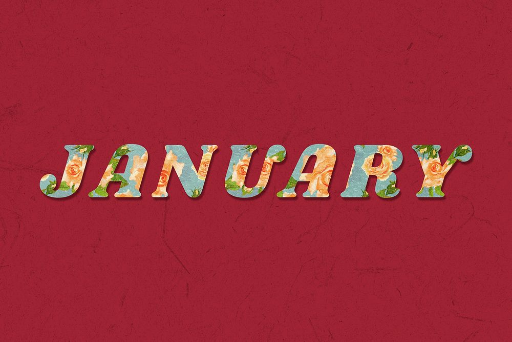January word retro floral typography