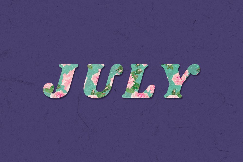July month bold floral pattern font