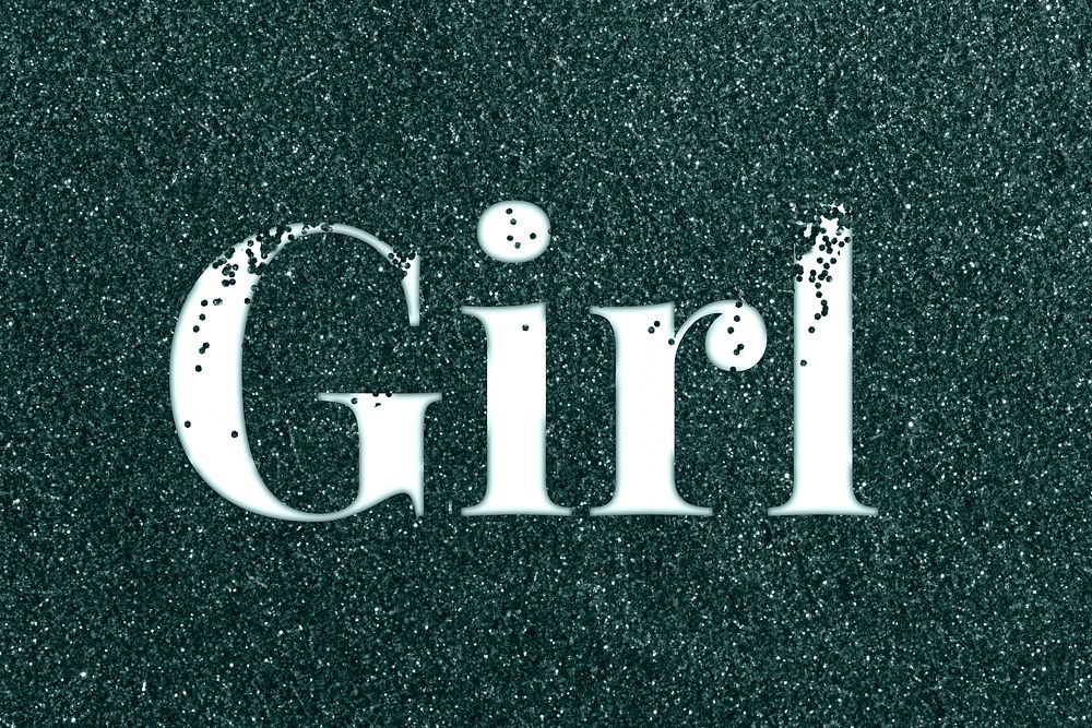 Girls dark green glitter text typography