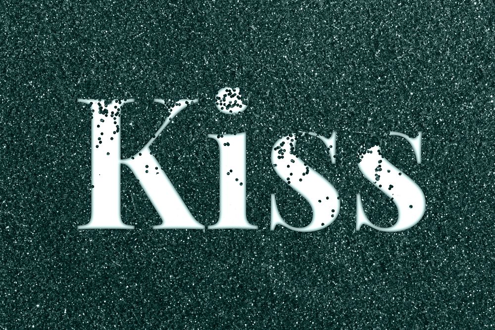Dark green glitter kiss lettering typography festive effect
