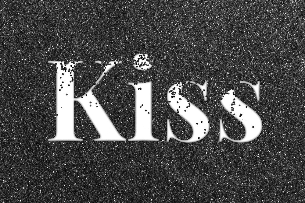 Glitter sparkle kiss text typography black