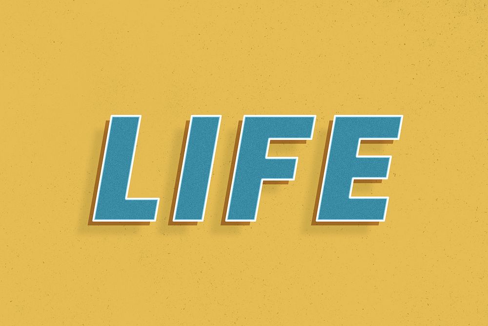 Life word 3d bold effect retro lettering