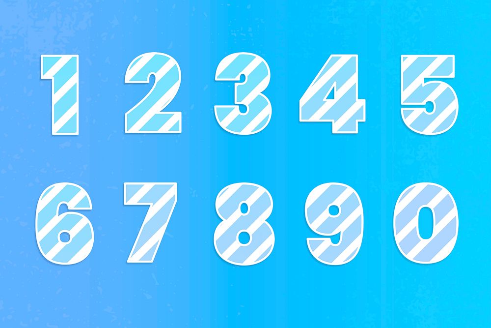 Number set blue typography psd