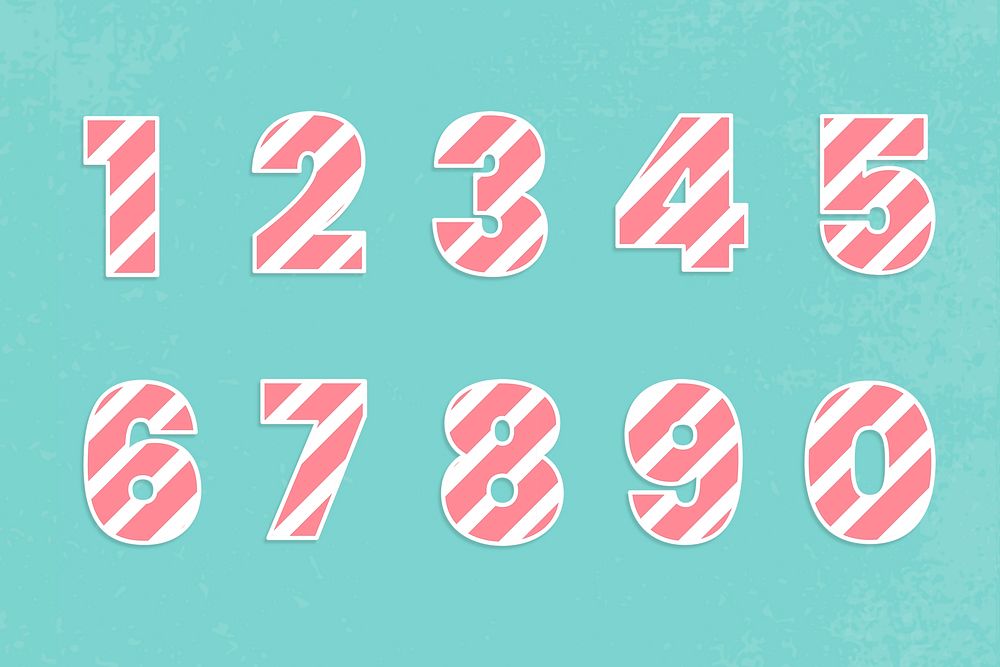 Number set pink typography psd pastel