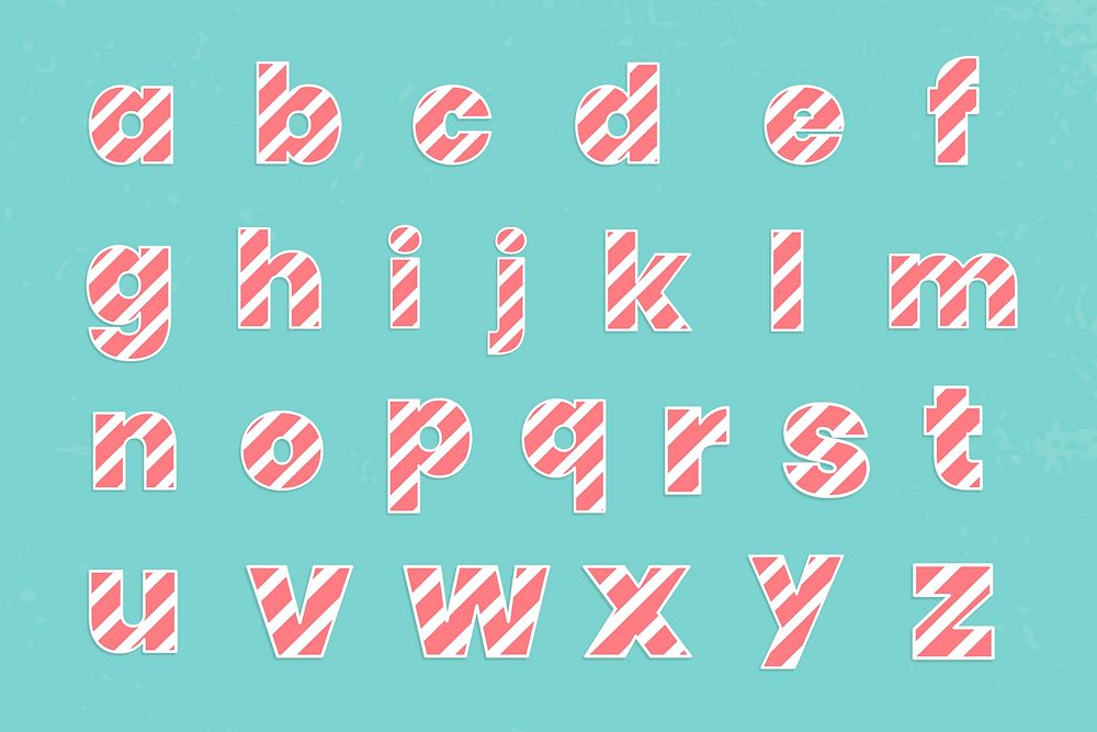 Candy cane alphabet psd striped letters A-Z on green