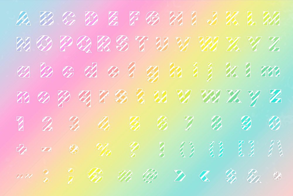 Alphabet number symbol set psd rainbow typography