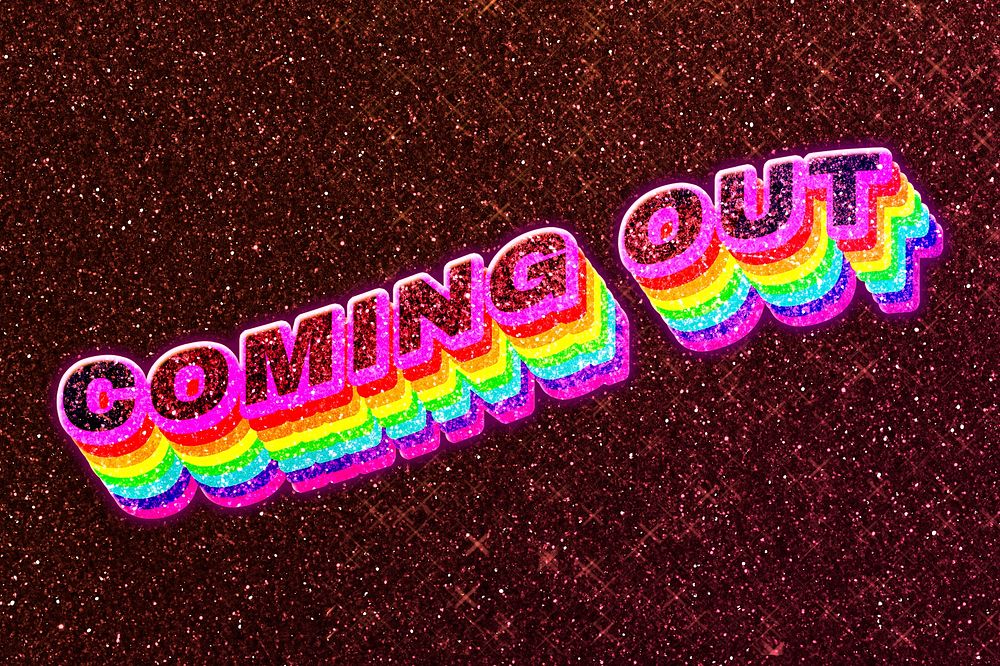 Coming out word 3d effect typeface rainbow lgbt pattern