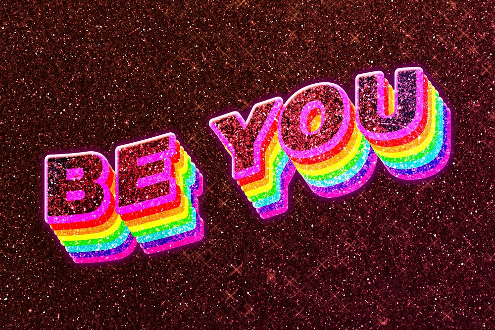 Be you word 3d effect typeface rainbow lgbt pattern