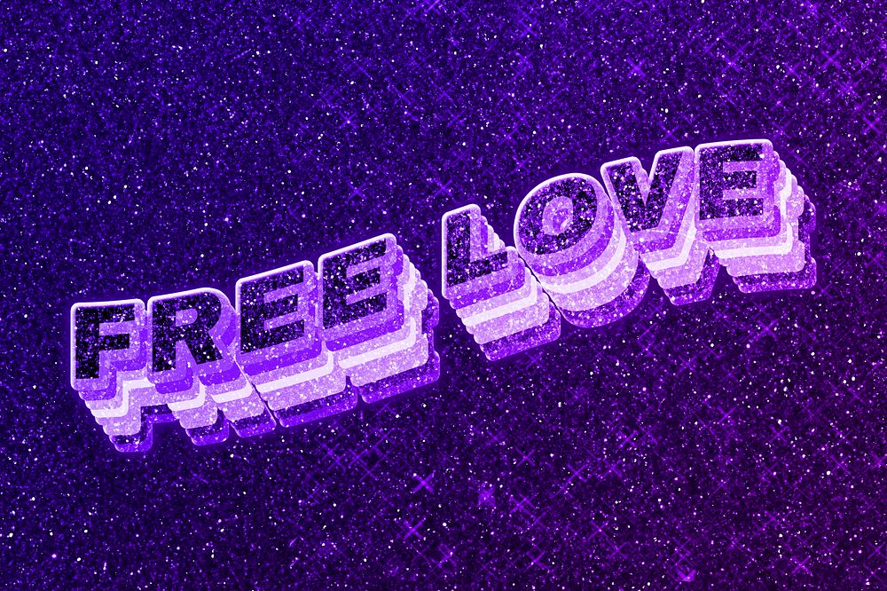 Free love text 3d retro word art glitter texture
