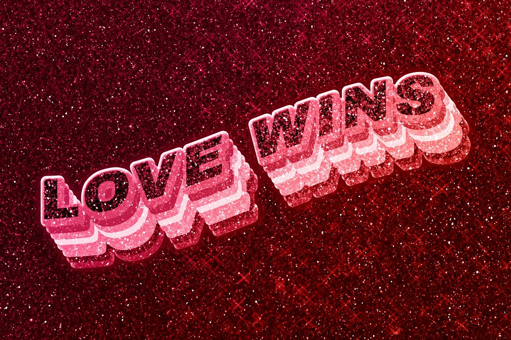 Love wins word 3d effect typeface glowing font