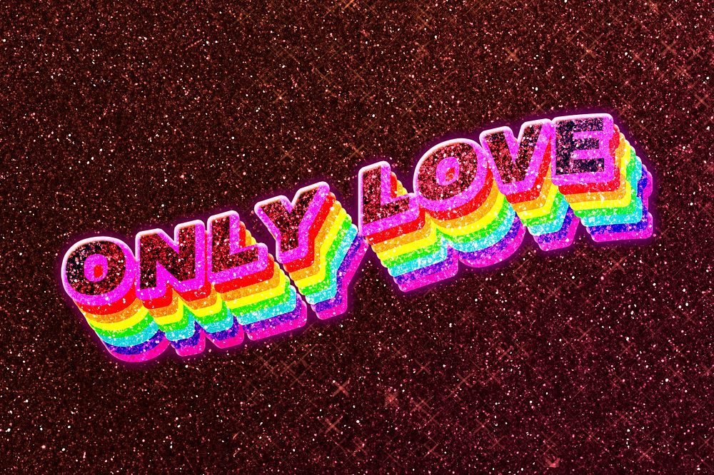Only love word 3d vintage typography wavy rainbow