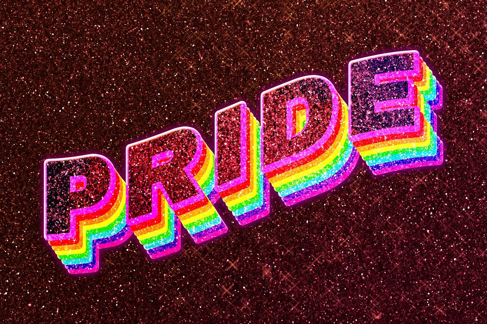 Pride word 3d vintage typography wavy rainbow