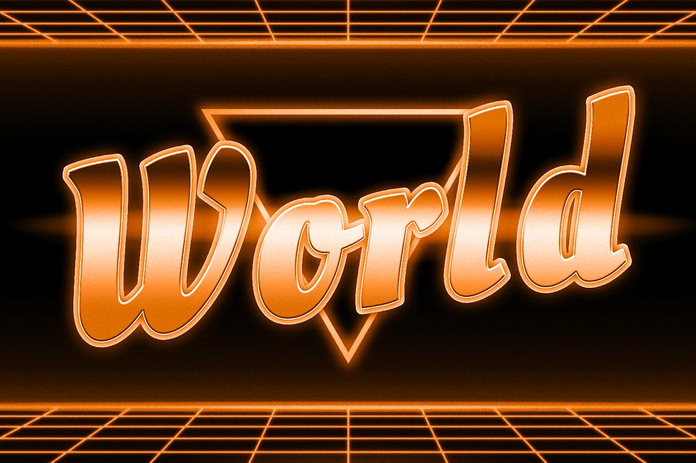Futuristic world text neon typography grid pattern