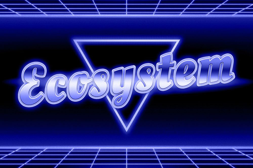 Retro neon blue ecosystem grid typography