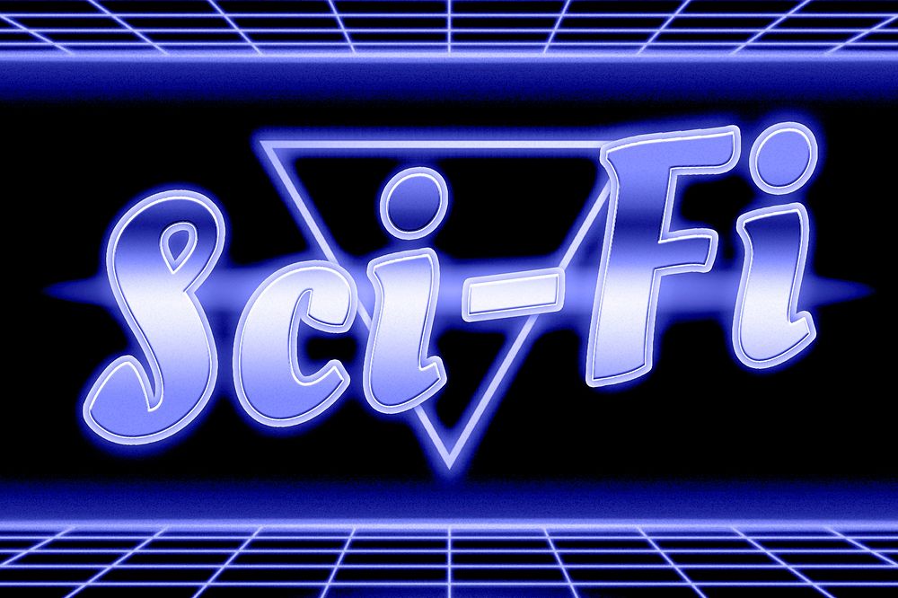 Futuristic sci fi blue grid test typography