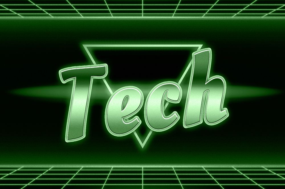 Retro 80s neon technology word grid typography
