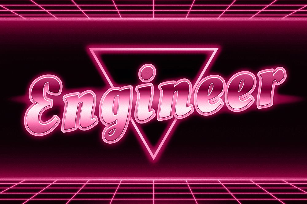 Futuristic engineer text neon pink typography