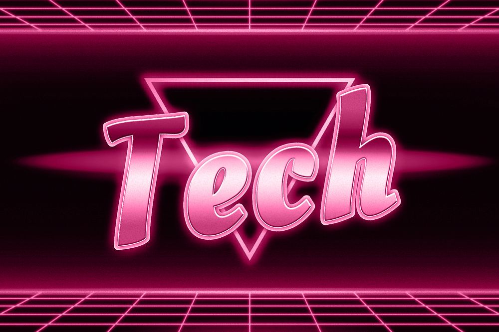 Futuristic neon tech word grid typography