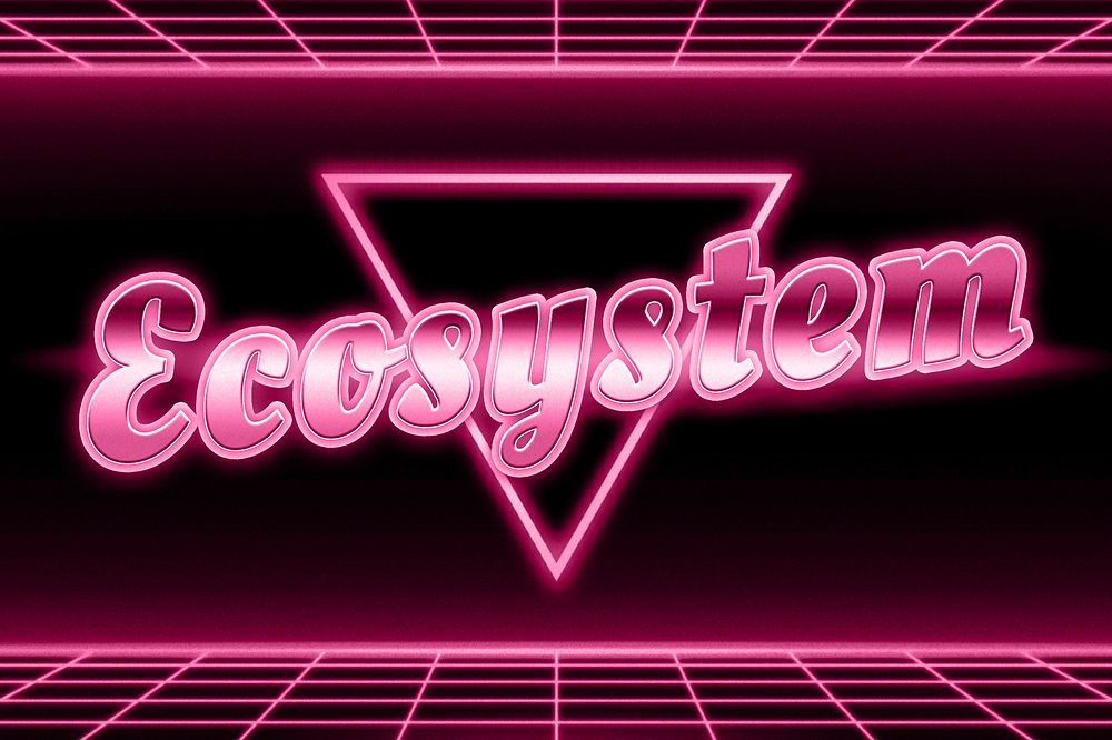 Retro pink ecosystem word grid typography