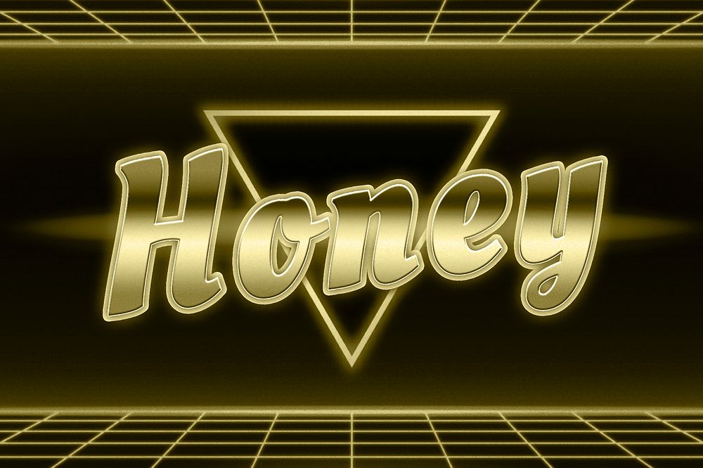 Neon 80s honey font word grid lines