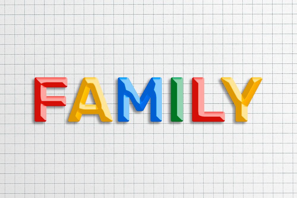 Family word 3d effect colorful typography