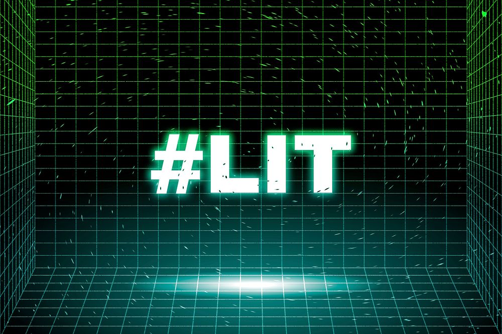Hashtag lit neon grid retro word typography
