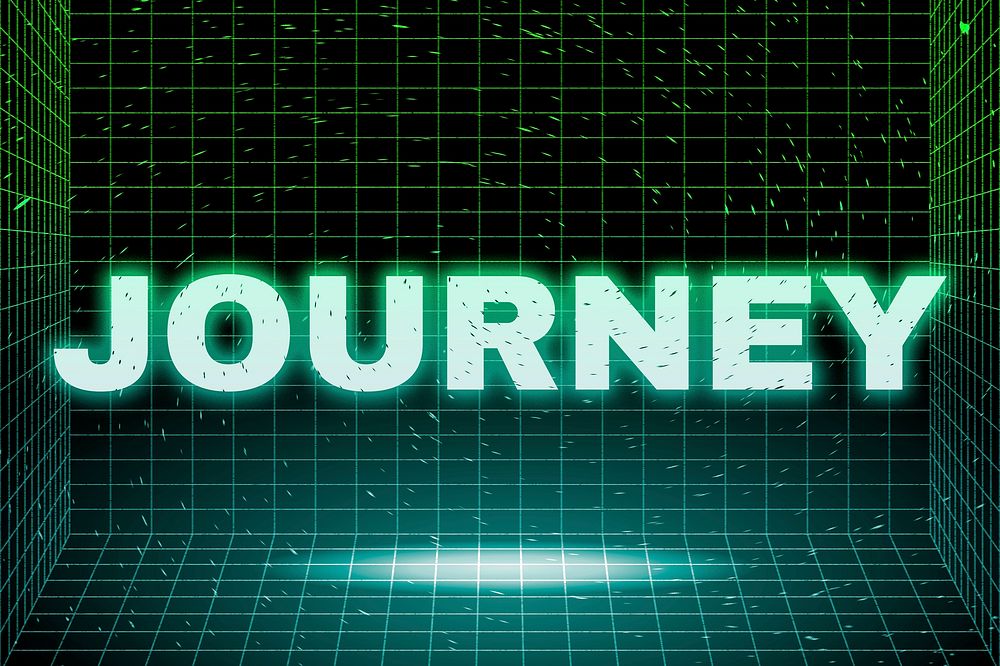 Futuristic synthwave neon journey text typography