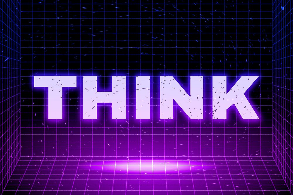 Futuristic synthwave neon think text typography