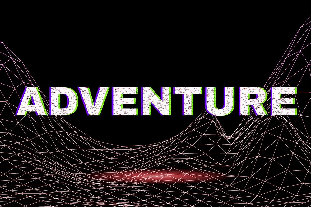 Synthwave neon grid room adventure text bold font