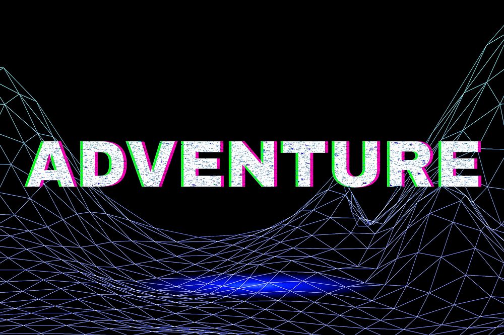 Synthwave neon grid room adventure text bold font