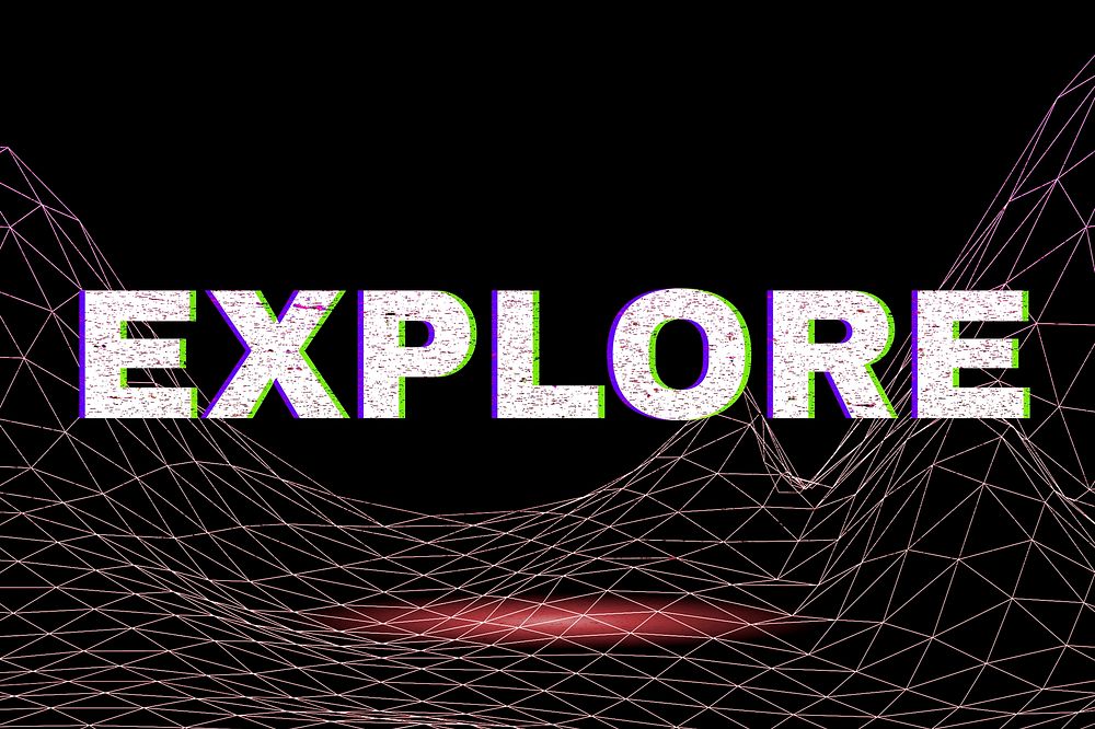 Futuristic neon vaporwave explore text typography