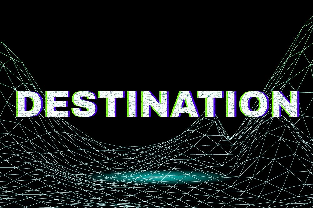 Neon synthwave text destination in bold font typography